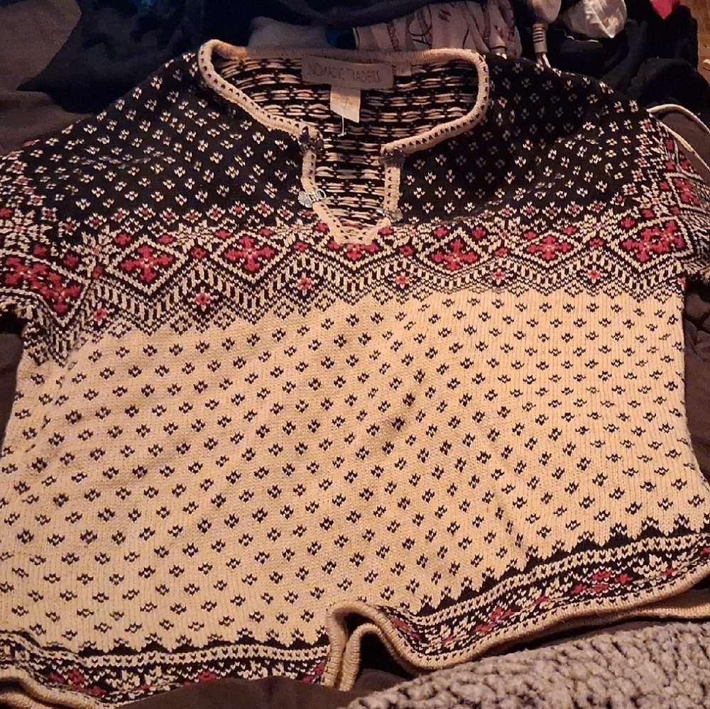 Vintage Nomadic Traders Fair Isle Sweater - Nordic Pewter Clasp - Size Large